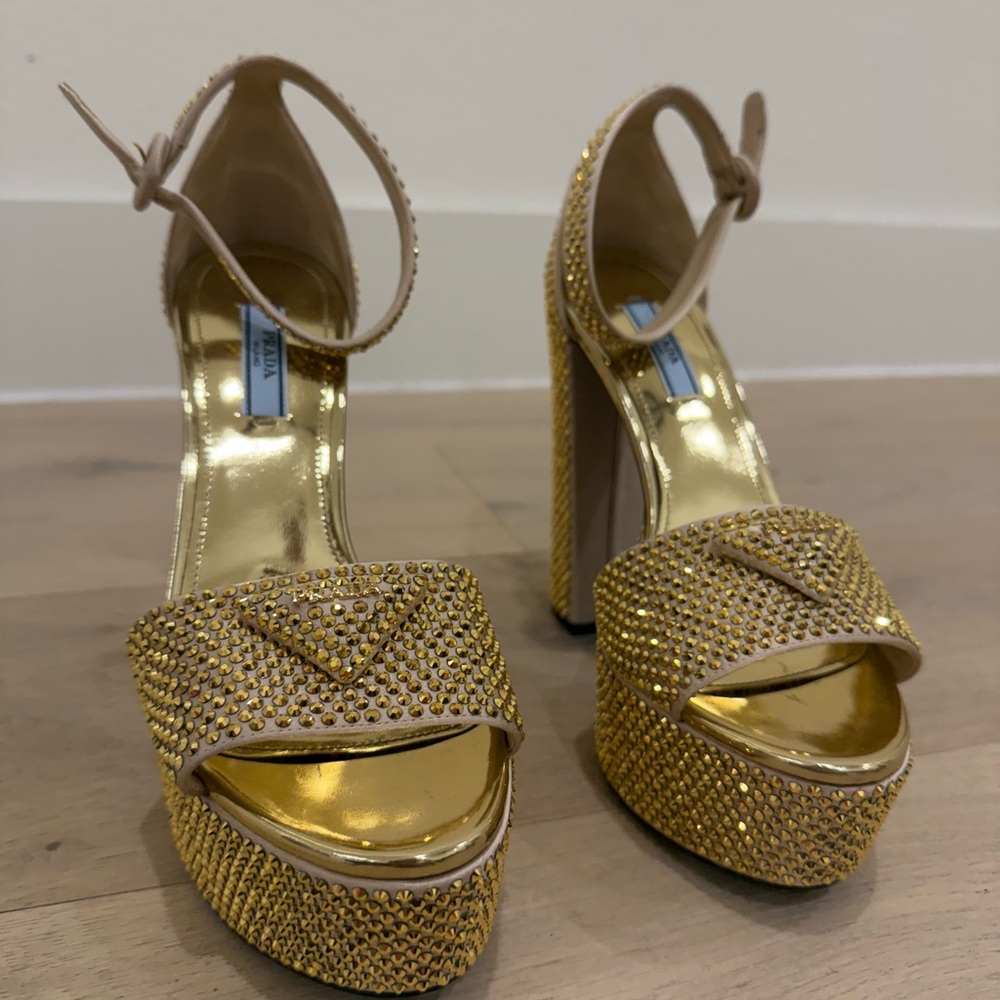 Prada Gold Crystal Platform Sandals